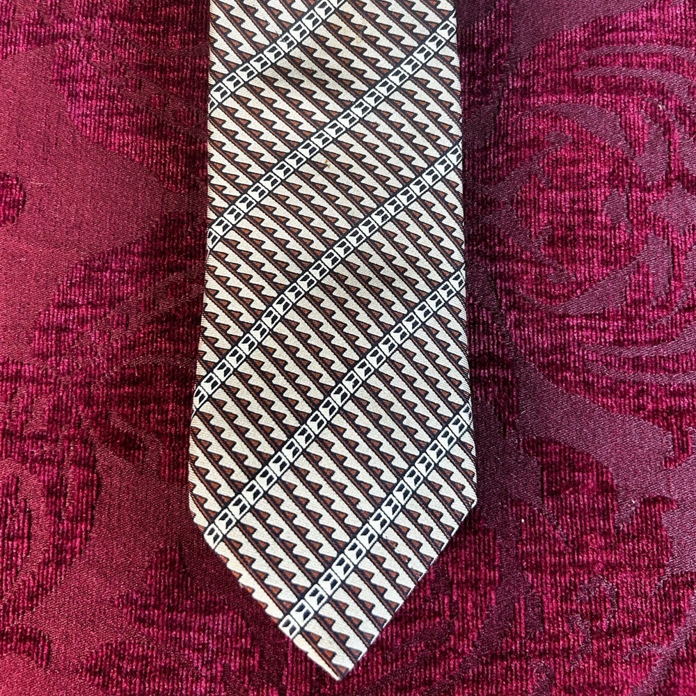 YSL Men's Silk Brown Geometric LOGO 55.5X3.25